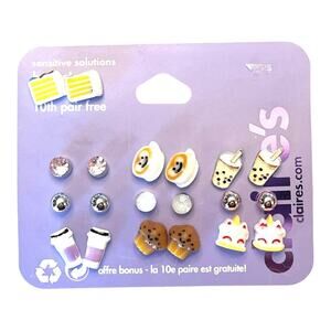 Claires Stud Earrings 10 Paire Coffee Muffins Unicorn Cake Boba Tea Crystal New
